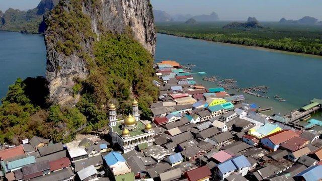 Punyi island, Ko Panyi or Koh Panyee, Muslim fisherman village landmark attractions travel by boat at Ao Phang Nga Bay National Park, Thailand