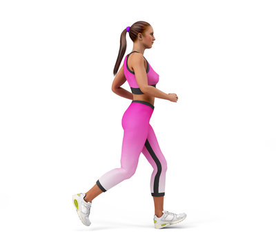 dayly fitness concept girl runs 3d render on white