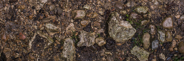 texture of river wet big stones and small stones