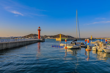 Sunset landscape of west coast harbor