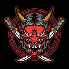 japanese demon mask vector logo