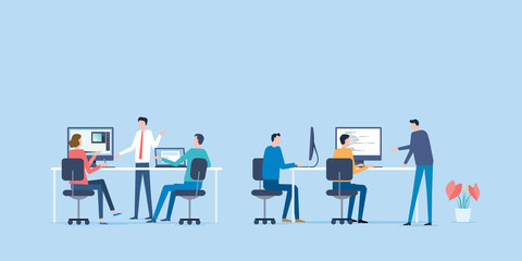 web design team  with web develop team meeting and working concept