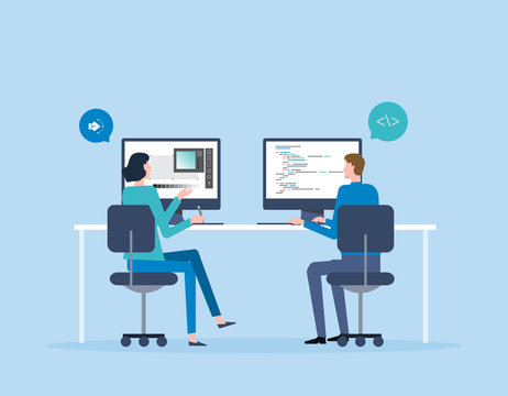 web designer and  programmer team meeting and working collaboration concept