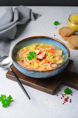 Fish Soup with Salmon, Millet and Vegetables, Tasty Healthy Meal