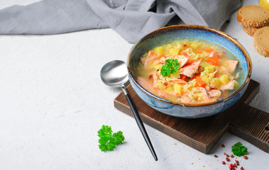 Fish Soup with Salmon, Millet and Vegetables, Tasty Healthy Meal