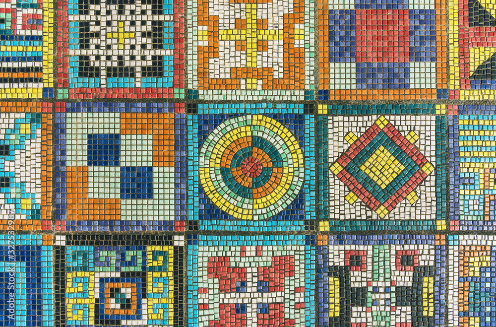 Poster Colorful mosaic pattern on floor surface. Architecture abstract background