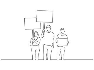 Activists holding a banner isolated line drawing, vector illustration design. Activism collection.