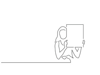 Activist holding a banner isolated line drawing, vector illustration design. Activism collection.