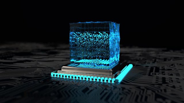 A 4k video with a microchip and an abstract cube. Prores 4444.
