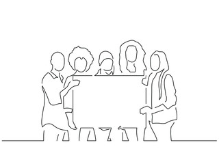 Activists holding a banner isolated line drawing, vector illustration design. Activism collection.