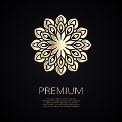 Gradient premium logo. Golden flower shape. Isolated floral logotype. Business identity concept for bio, eco company, yoga or spa salon.