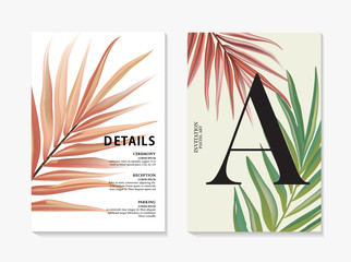 Modern floral pal design template. Advertising card with banana leaves macro pattern. Trendy vector watercolor vintage creative art