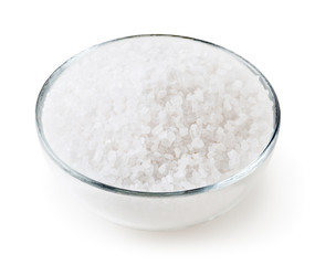 Obraz na płótnie Canvas Sea salt in glass bowl isolated on white background with clipping path