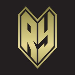 RY Logo monogram with emblem line style isolated on gold colors