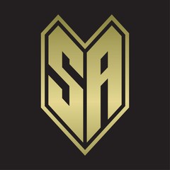 SA Logo monogram with emblem line style isolated on gold colors