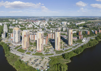 Aerial view of multi-story houses o&agrave; Himmash district in Ekaterinburg city. Summer day, sunny