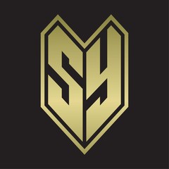 SY Logo monogram with emblem line style isolated on gold colors