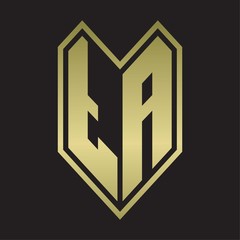 TA Logo monogram with emblem line style isolated on gold colors