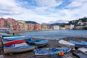 Fototapeta na wymiar view of Silence Bay with boats, Sestri Levante, Genoa, Italy