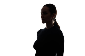 black and white silhouette portrait of woman in half-face