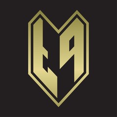TP Logo monogram with emblem line style isolated on gold colors