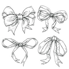 Bows and ribbons hand drawn set. Collection of vector various bow ties 