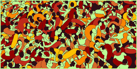 Obraz premium Illustration of crowded beach, tourists and locals enjoying summer holiday break