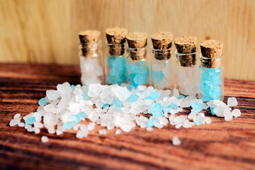 decorative glass jars with cork lid with sea salt