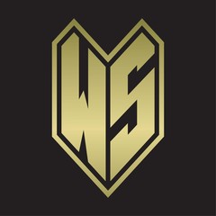 WS Logo monogram with emblem line style isolated on gold colors
