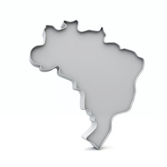 Brazil simple 3D map in white grey. 3D Rendering