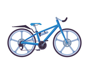 Fototapeta premium Road Bicycle, Ecological Sport Transport, Blue Bike Side View Flat Vector Illustration