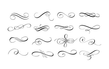 Vector ink pen calligraphy swirl flourishes set - obrazy, fototapety, plakaty