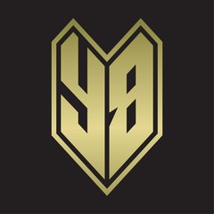 YB Logo monogram with emblem line style isolated on gold colors