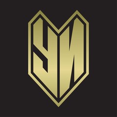 YN Logo monogram with emblem line style isolated on gold colors