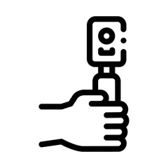 Medical Tool Research Eye Icon Thin Line Vector. Medicine Clinic Optometry Equipment For Survey Eye Concept Linear Pictogram. Black And White Outline Sign Isolated Contour Symbol Illustration