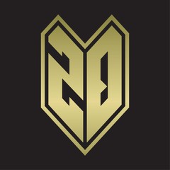 ZQ Logo monogram with emblem line style isolated on gold colors