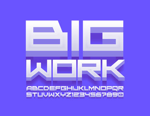 Vector creative logo Big Work with 3D Font. Techno style ALphabet Letters and Numbers