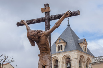 Leon, Spain. 4/19/2019. Pass in the Holy Week of Leon known as Santisimo Cristo de la Agonia, that...