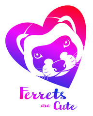 Ferret face in heart with lettering