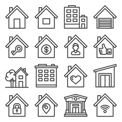 Home Icons Set on White Background. Line Style Vector