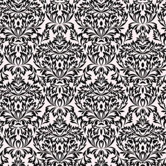 Fototapeta premium Seamless damask black and white pattern with leaves and flowers. Traditional ethnic ornament. Vector print.