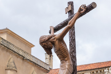 Leon, Spain. 4/19/2019. Pass in the Holy Week of Leon known as Santisimo Cristo de la Agonia, that...