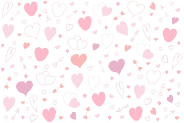 Pink hearts pattern. Doodle illustration of a big and small heart on a white background.