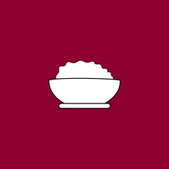 Food icon. Thin flat linear silhouette on red background. Illustration for restaurant logo, banner, card, sign etc. Monochrome design element. Vector illustration.