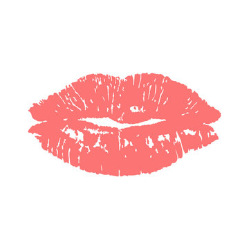 Kiss trace (pink lipstick). Flat lip vector silhouette isolated on transparent background. Love sign, romantic stamp, imprint, symbol. Female mouth icon, logo.   