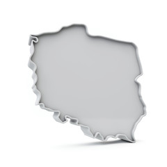 Poland simple 3D map in white grey. 3D Rendering