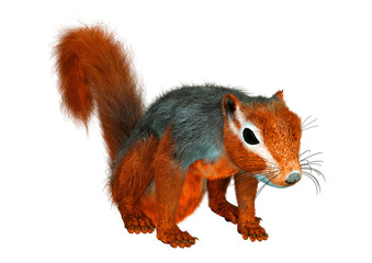 3D Rendering Red Bush Squirrel on White