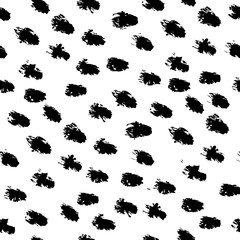 Vector seamless pattern with dry brush spot strokes/ Hand drawn texture/ Abstract background in black and white