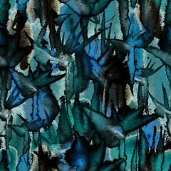 exotic jungle tropical seamless pattern endless repeat dark shadow print tie dye textile fabric