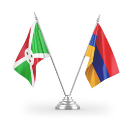Armenia and Burundi table flags isolated on white 3D rendering
